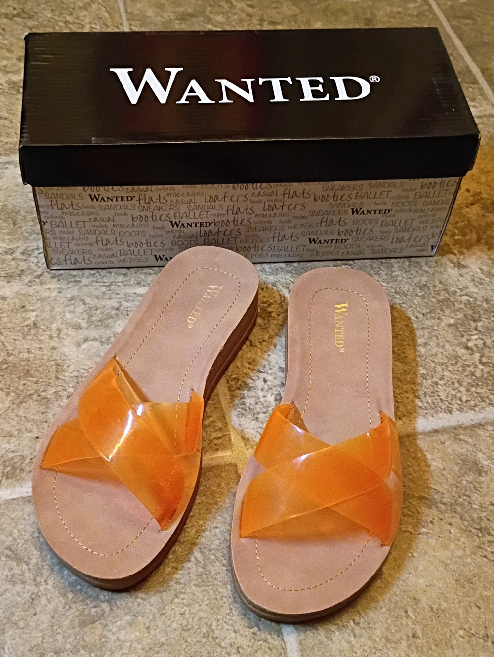 Wanted Women's SZ 6 NWT/Box Orange Clear Crisscross Slide Sandals